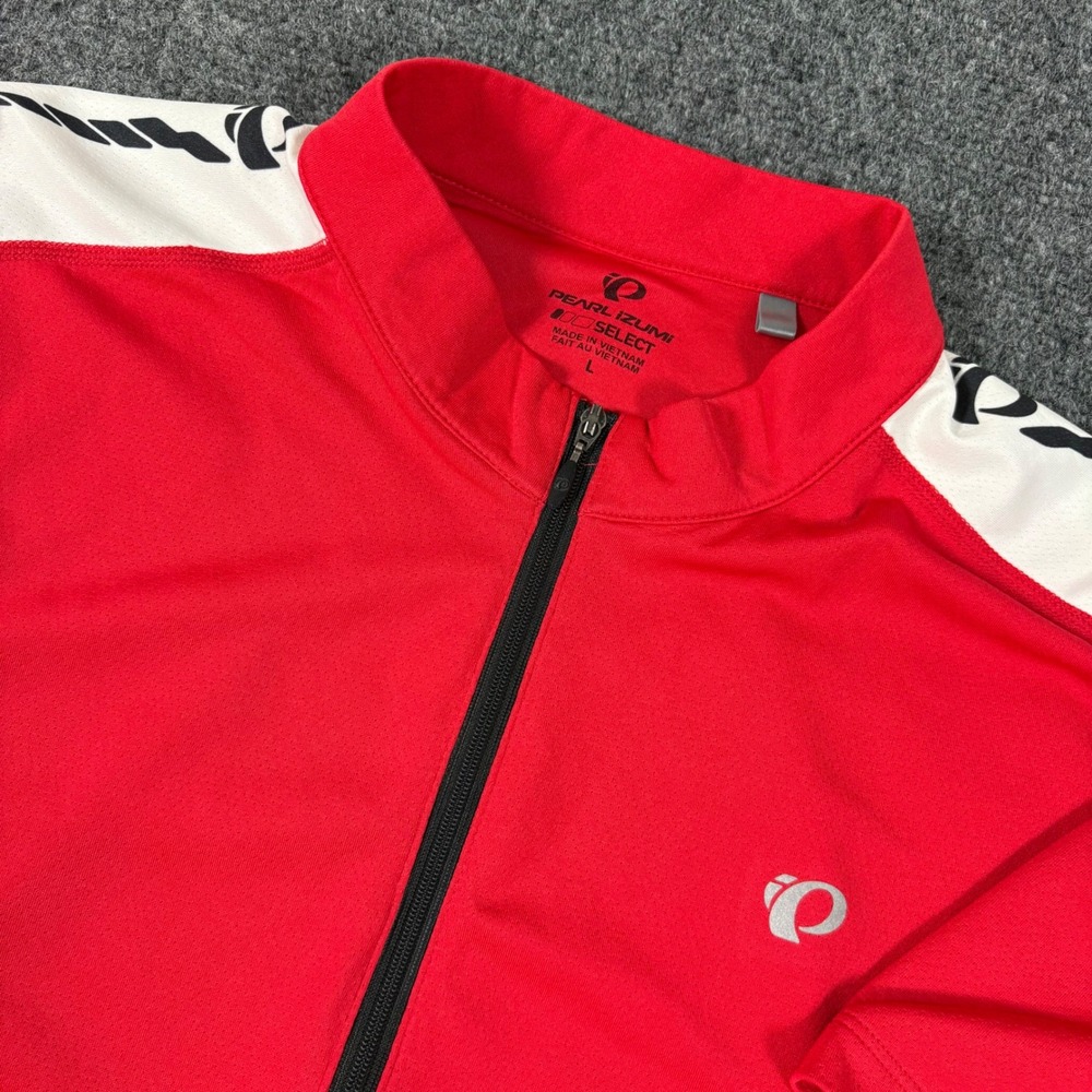 Pearl Izumi Select Men L Red Cycling Jersey Short Sleeve 3/4 Zip Bike Shirt READ